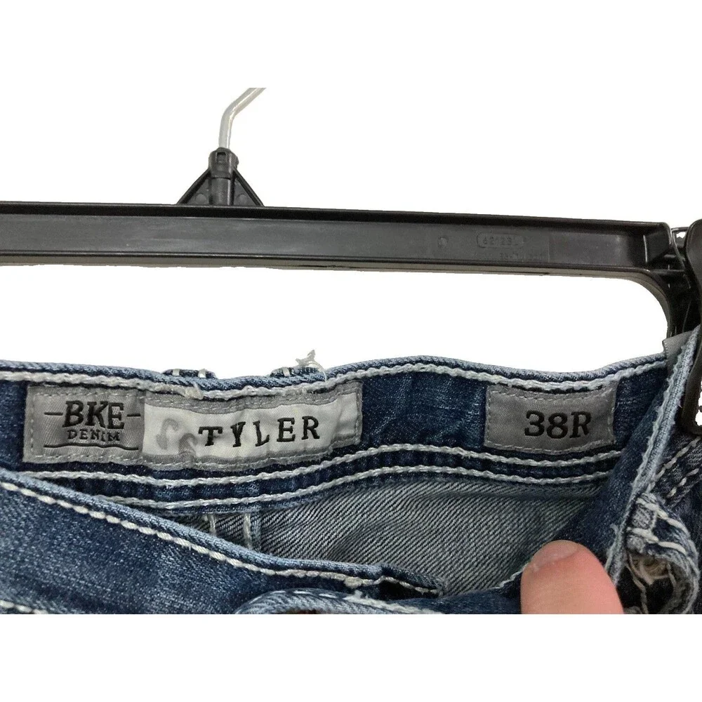 Men's BKE Tyler Jeans Straight Leg Distressed Medium Wash Blue Size 38R